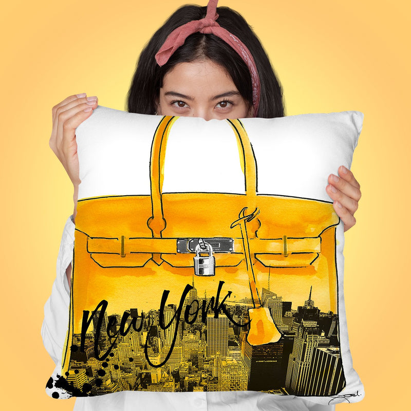 Yellow New York Throw Pillow by Jodi Pedri