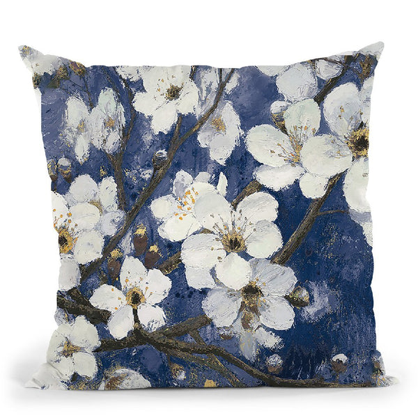 Cherry Blossoms I Indigo Crop Throw Pillow By James Wiens