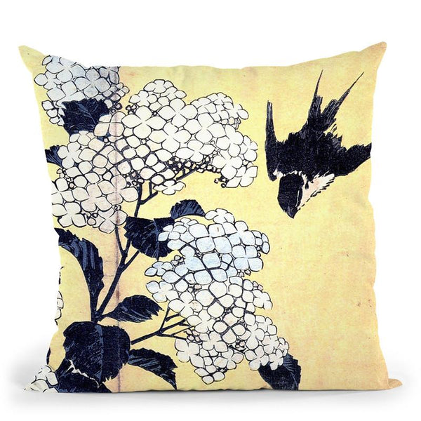 Hydrangea And Swallow Throw Pillow By Katsushika Hokusai
