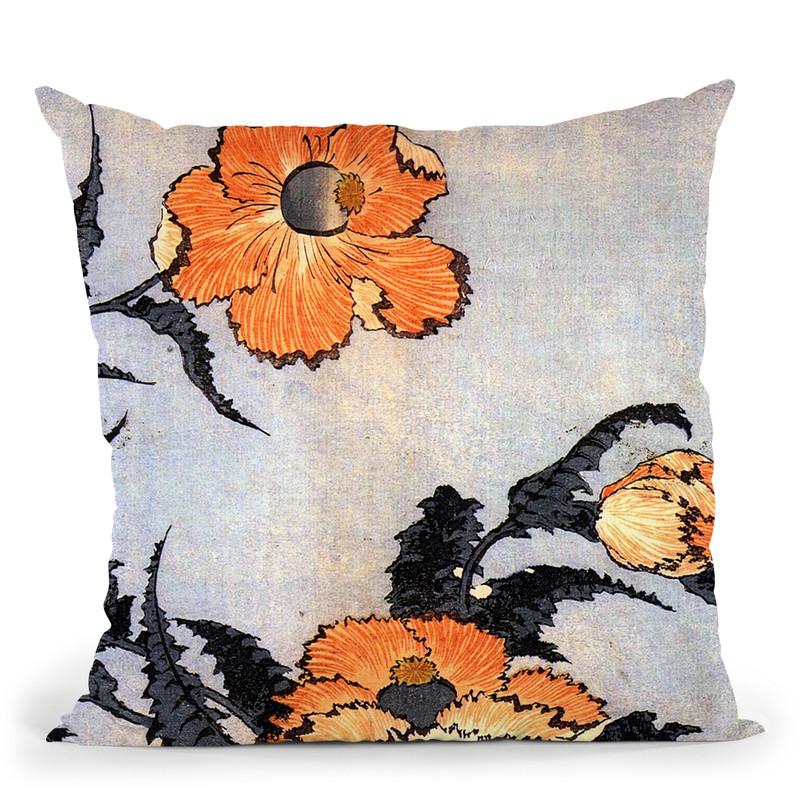 Poppies Throw Pillow By Katsushika Hokusai
