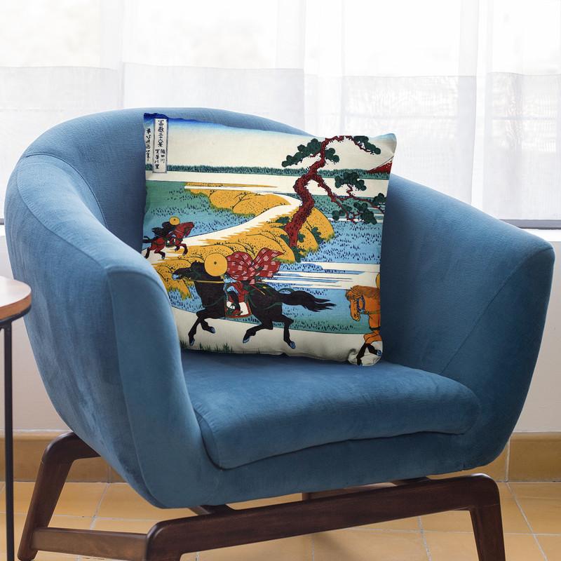 Barrier Town On The Sumida Rive Throw Pillow By Katsushika Hokusai