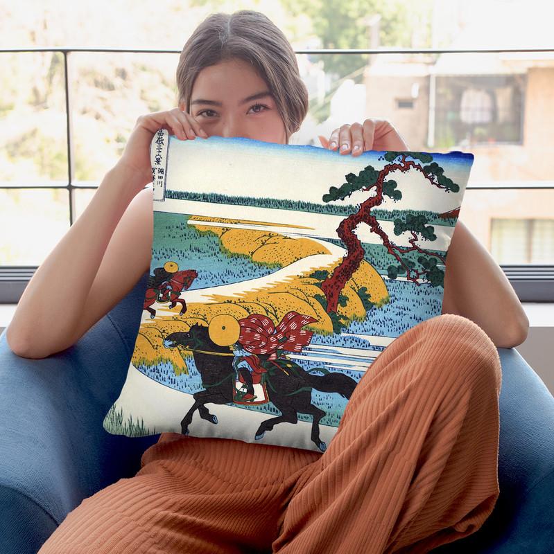 Barrier Town On The Sumida Rive Throw Pillow By Katsushika Hokusai