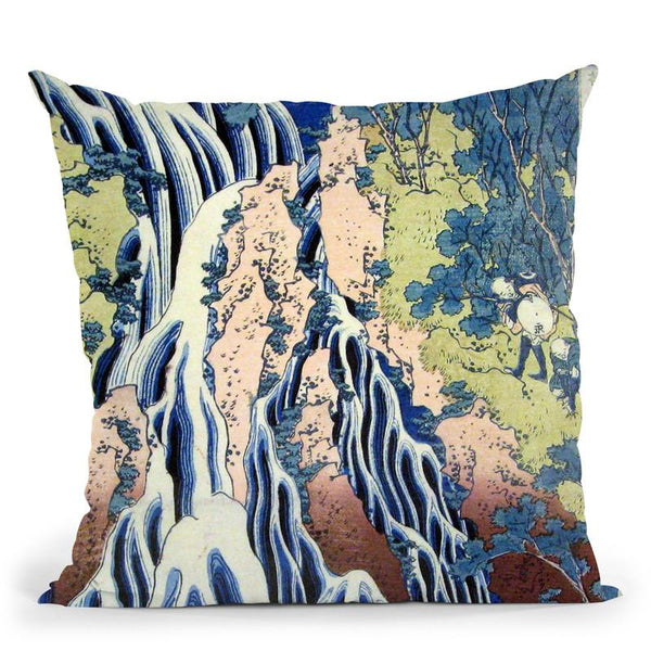 The Falling Mist Waterfall Throw Pillow By Katsushika Hokusai
