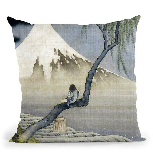 Boy On Mt Fuji Throw Pillow By Katsushika Hokusai
