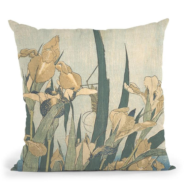 Grasshopper And Iris Throw Pillow By Katsushika Hokusai