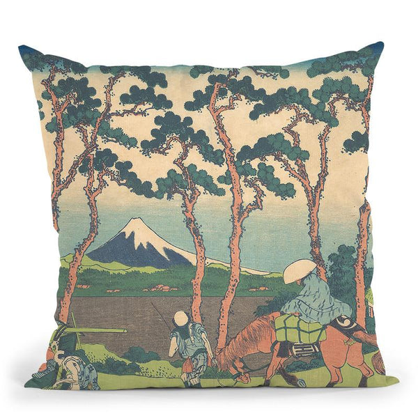 Hodogaya On The T_kaid_ (T_kaid_ Hodogaya) Throw Pillow By Katsushika Hokusai