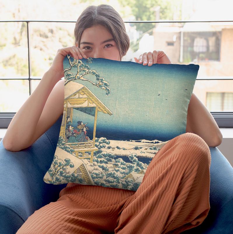 Morning After The Snow At Koishikawa In Edo (Koishikawa Yuki No Ashita) Throw Pillow By Katsushika Hokusai