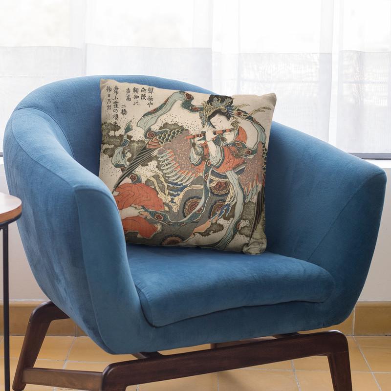 Mystical Bird (Kary_binga) Throw Pillow By Katsushika Hokusai