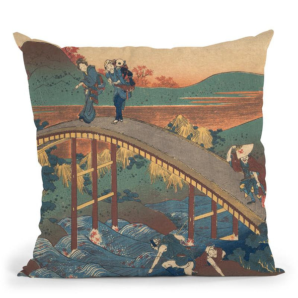 Poem By Ariwara No Narihira Throw Pillow By Katsushika Hokusai