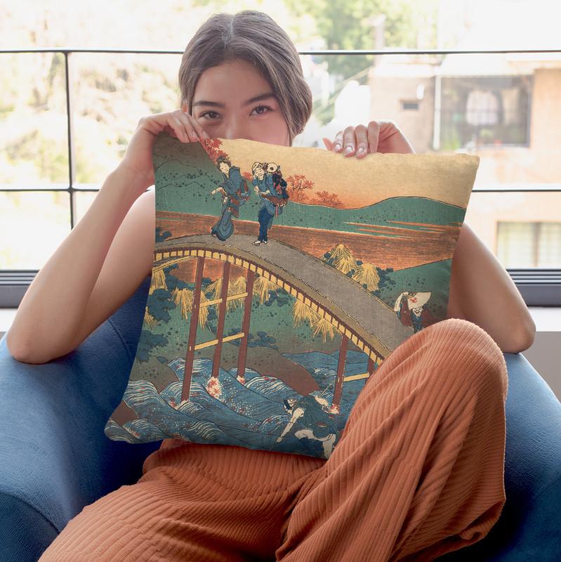 Poem By Ariwara No Narihira Throw Pillow By Katsushika Hokusai