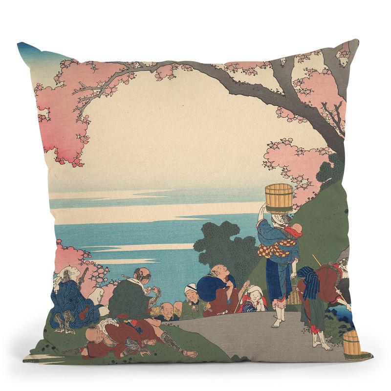 Poem By Gon-Ch_nagon Masafusa Throw Pillow By Katsushika Hokusai