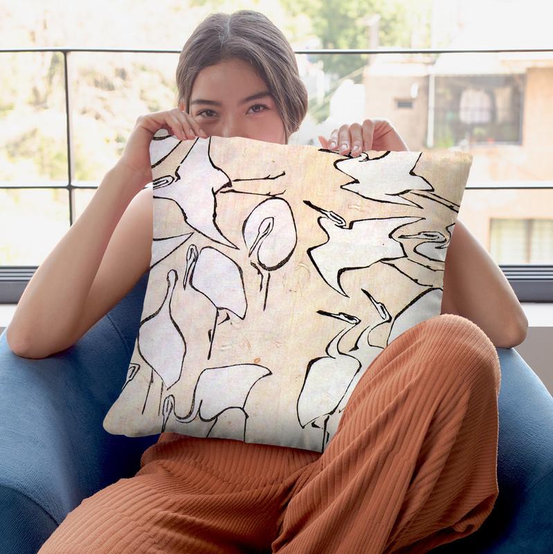 Cranes Throw Pillow By Katsushika Hokusai