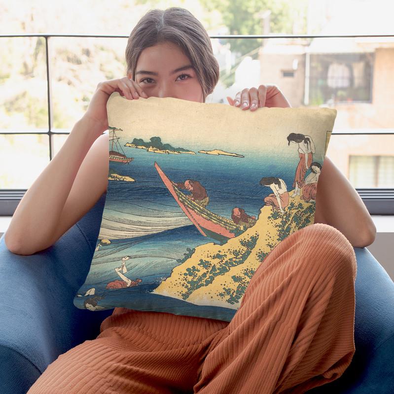 Poem By Sangi No Takamura (Ono No Takamura) Throw Pillow By Katsushika Hokusai