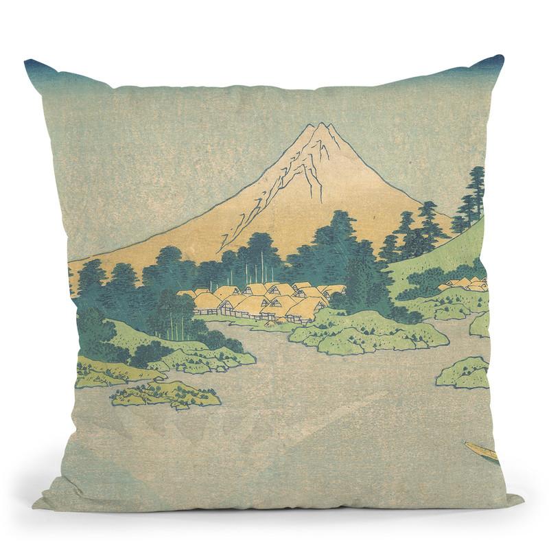Reflection In Lake At Misaka In Kai Province (K_sh_ Misaka Suimen) Throw Pillow By Katsushika Hokusai