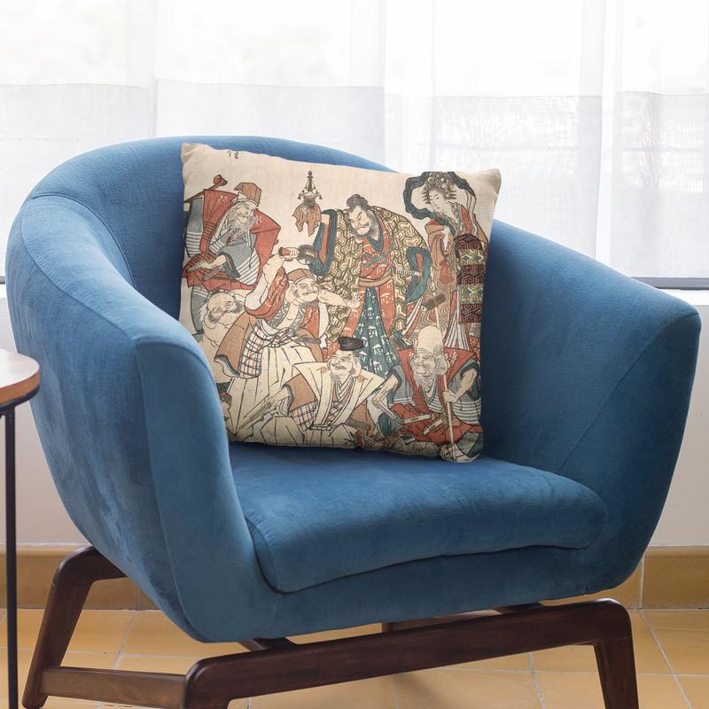 Seven Gods Of Good Fortune Throw Pillow By Katsushika Hokusai