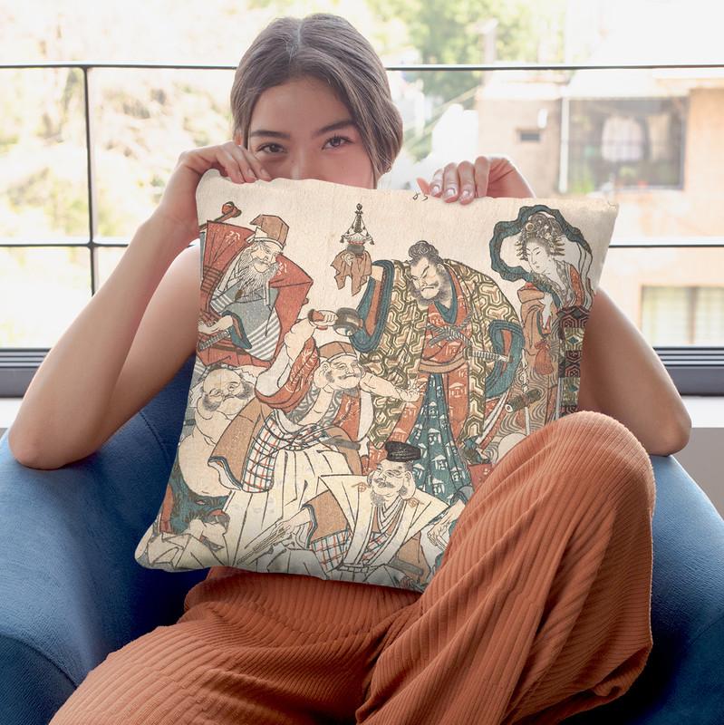 Seven Gods Of Good Fortune Throw Pillow By Katsushika Hokusai