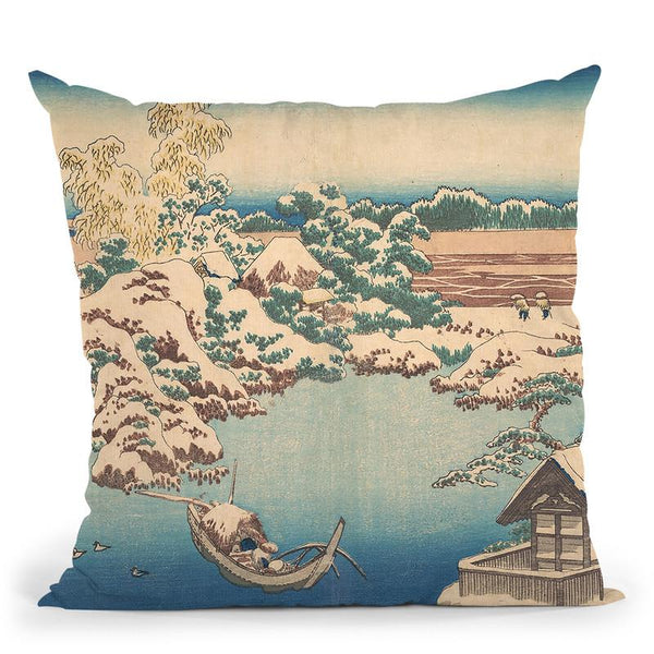 Snow On The Sumida River (Sumida) Throw Pillow By Katsushika Hokusai