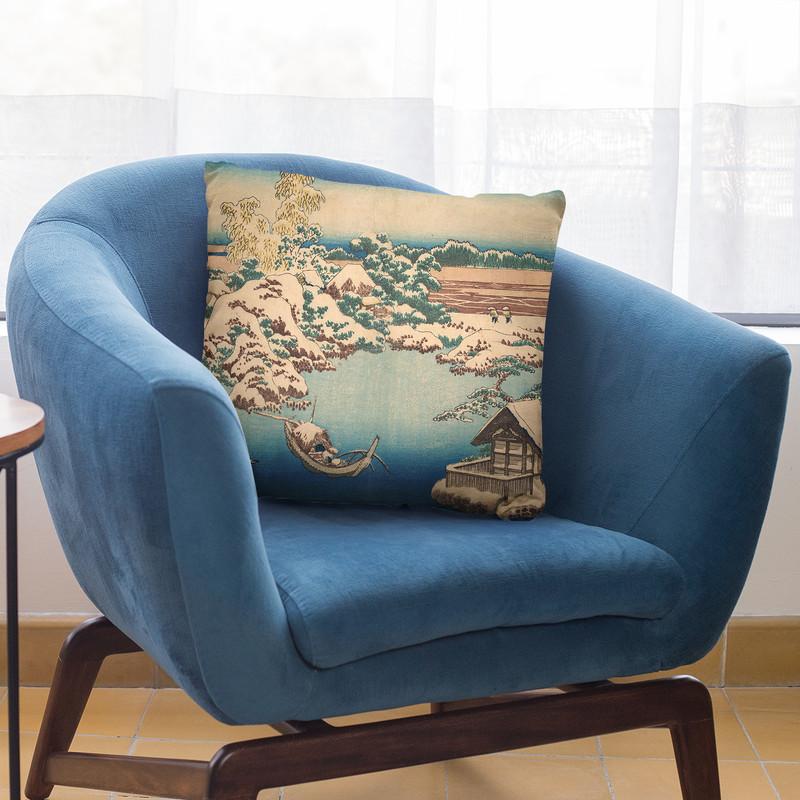 Snow On The Sumida River (Sumida) Throw Pillow By Katsushika Hokusai