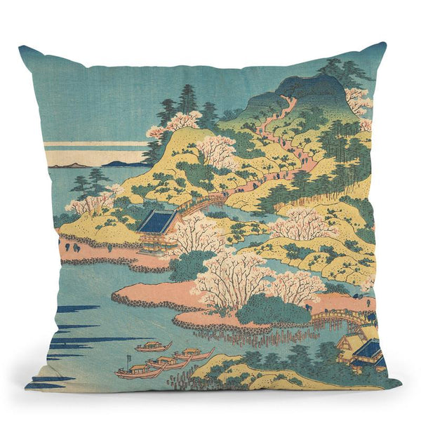 Tenp_zan At The Mouth Of The Aji River In Settsu Province (Sessh_ Ajikawaguchi Tenp_zan) Throw Pillow By Katsushika Hokusai