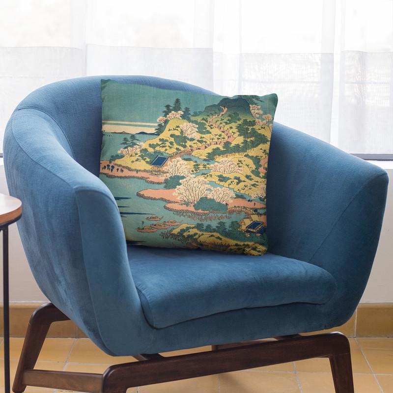 Tenp_zan At The Mouth Of The Aji River In Settsu Province (Sessh_ Ajikawaguchi Tenp_zan) Throw Pillow By Katsushika Hokusai