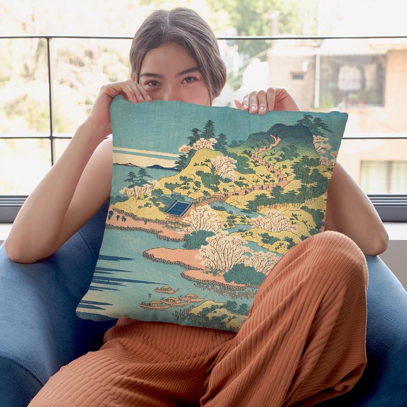 Tenp_zan At The Mouth Of The Aji River In Settsu Province (Sessh_ Ajikawaguchi Tenp_zan) Throw Pillow By Katsushika Hokusai