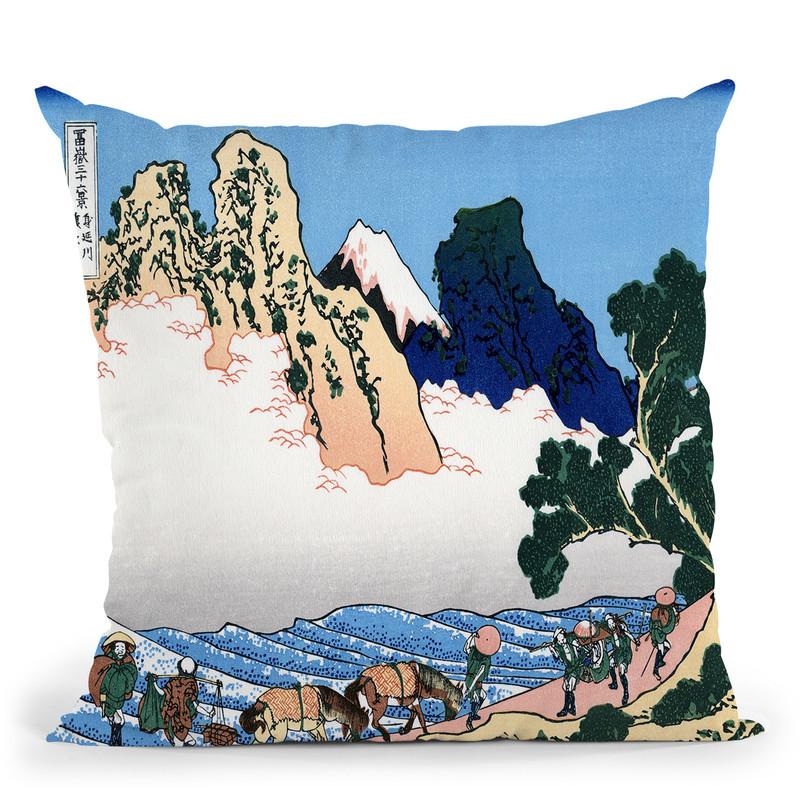 Fuji From The Minobu River Throw Pillow By Katsushika Hokusai