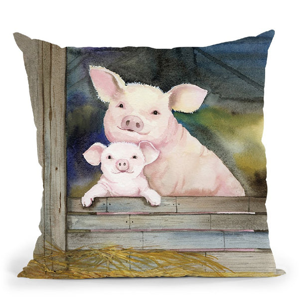 Farm Family Pigs Throw Pillow By Kathleen Parr Mckenna