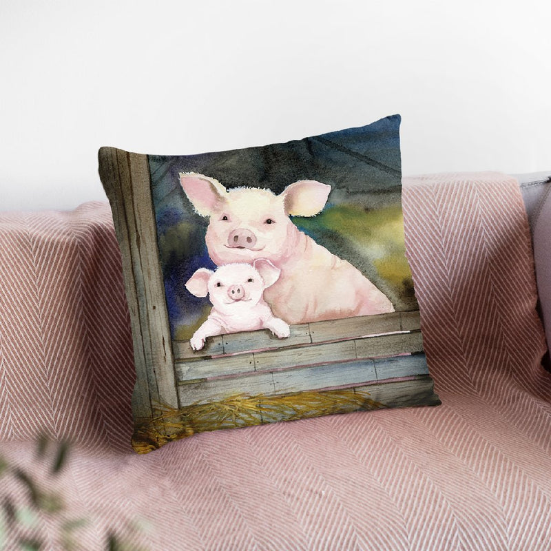 Farm Family Pigs Throw Pillow By Kathleen Parr Mckenna