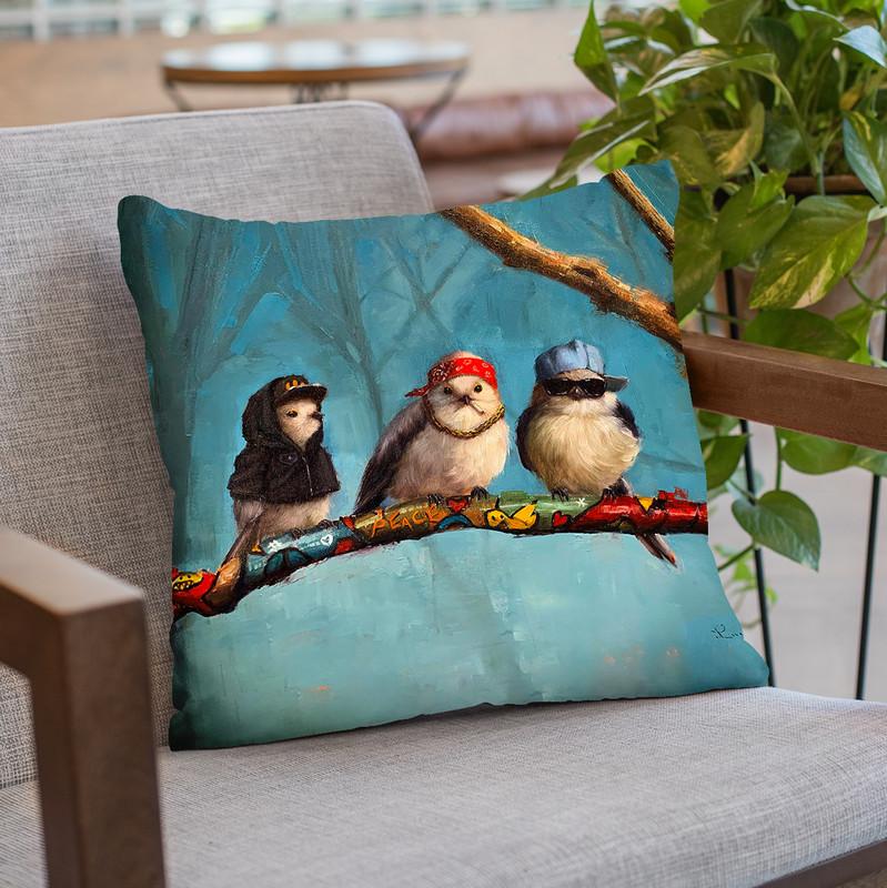 Birdz In Da Hood Throw Pillow By Lucia Heffernan