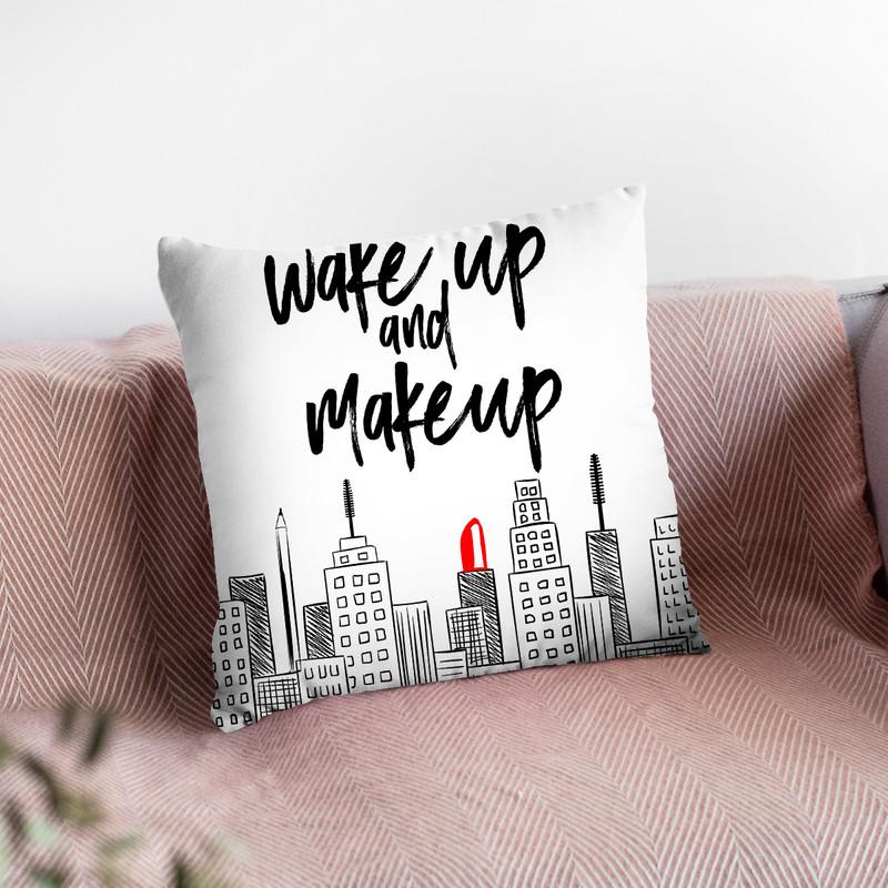 Wake Up And Makeup Throw Pillow By Little Pitti