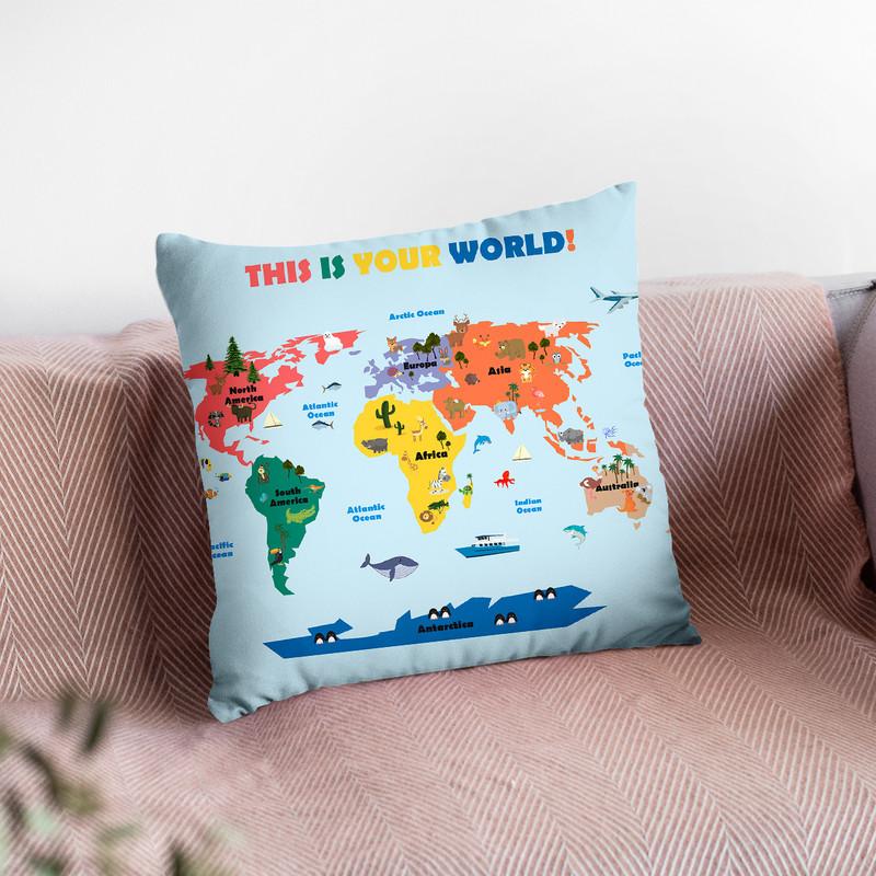 World Map Throw Pillow By Little Pitti