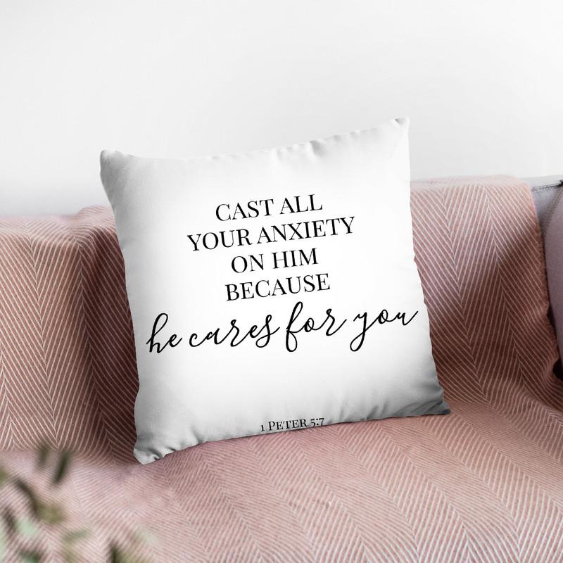 He Cares For You Throw Pillow By Little Pitti