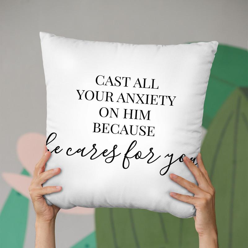 He Cares For You Throw Pillow By Little Pitti