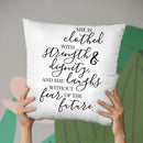 She Is Clothed With Strength Throw Pillow By Little Pitti