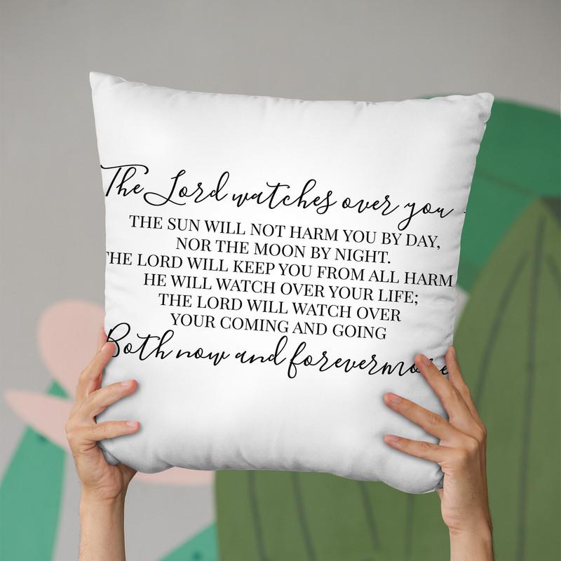The Lord Watches Over You Throw Pillow By Little Pitti