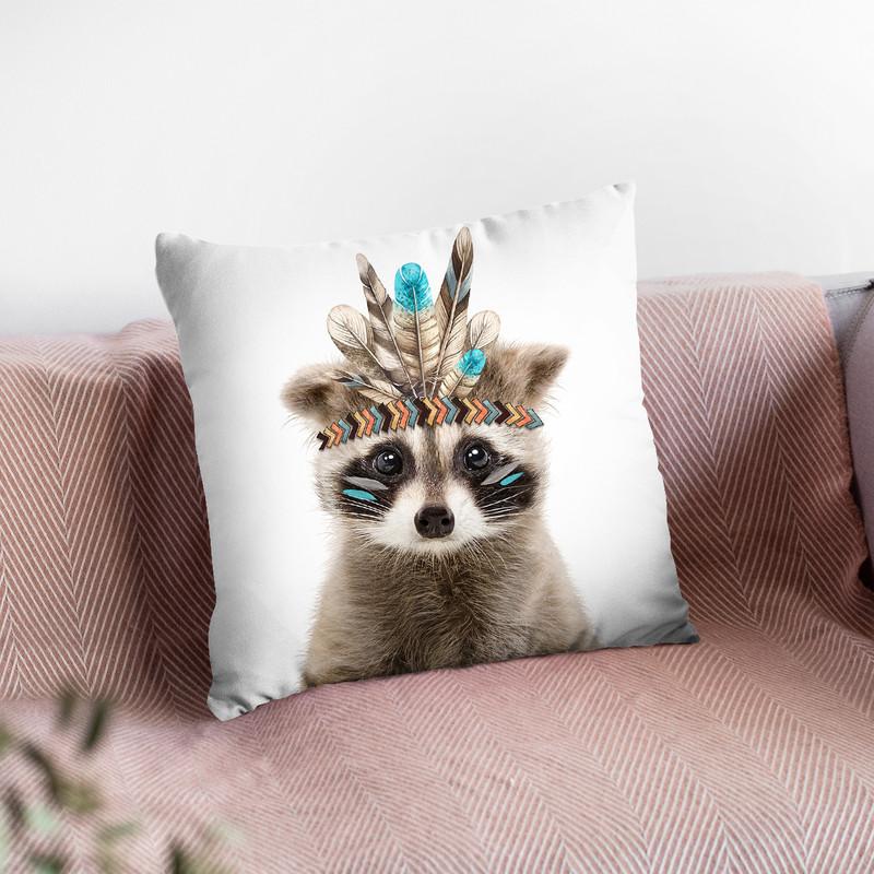 Boho Raccoon Throw Pillow By Little Pitti