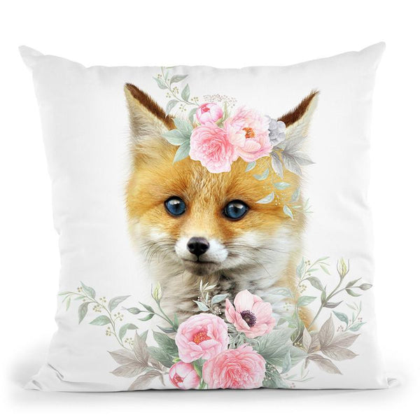 Floower Baby Fox Throw Pillow By Little Pitti