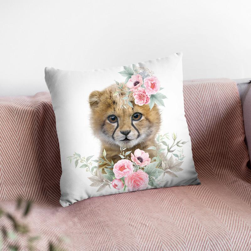 Flower Baby Cheetah Throw Pillow By Little Pitti