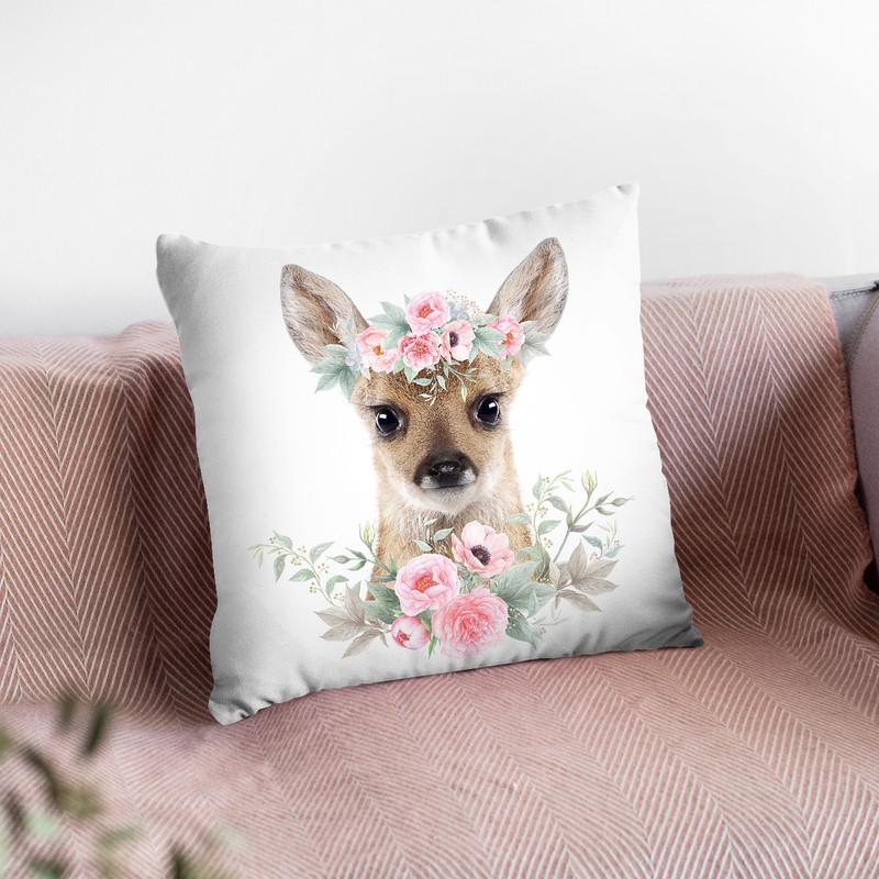 Flower Baby Deer Throw Pillow By Little Pitti
