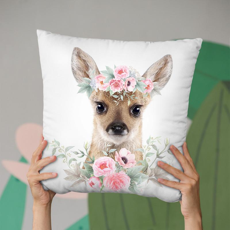 Flower Baby Deer Throw Pillow By Little Pitti