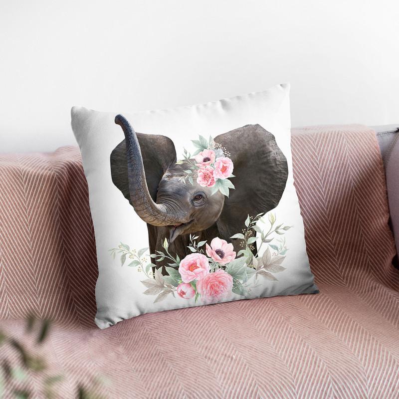 Flower Baby Elephant Throw Pillow By Little Pitti