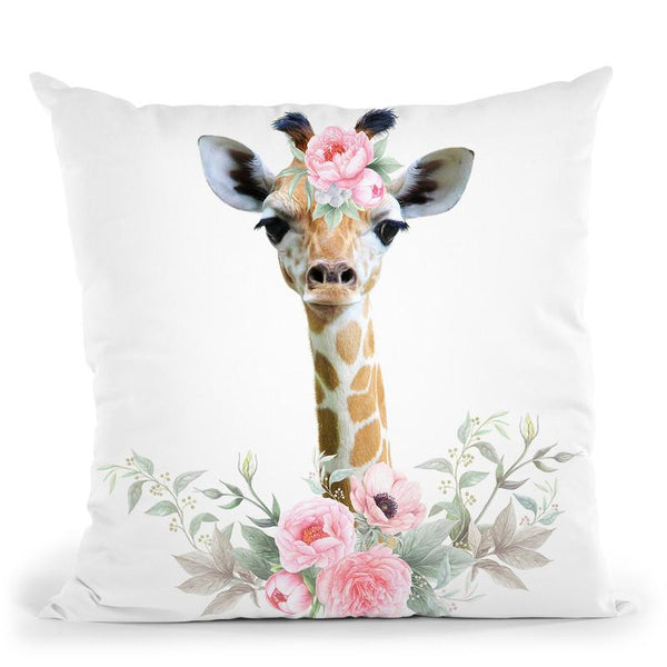 Flower Baby Giraffe Throw Pillow By Little Pitti