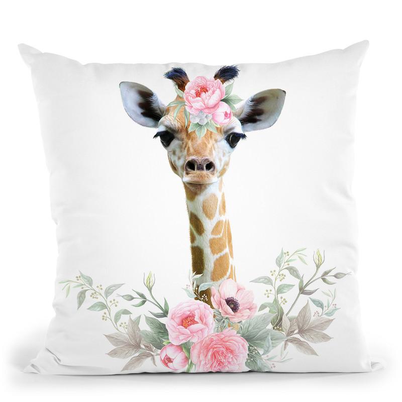 Flower Baby Giraffe Throw Pillow By Little Pitti