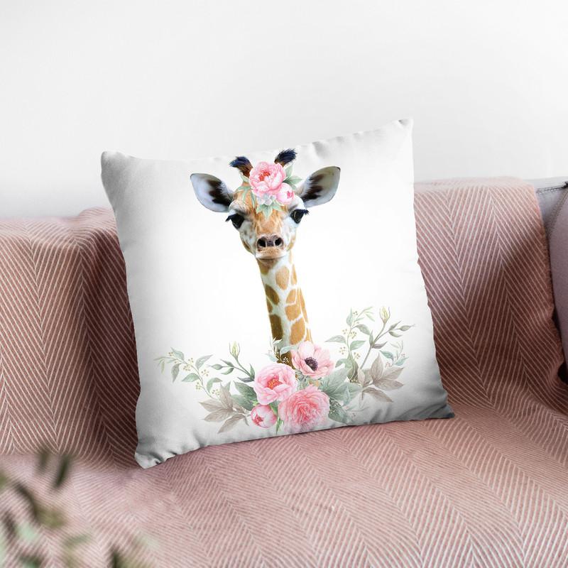 Flower Baby Giraffe Throw Pillow By Little Pitti