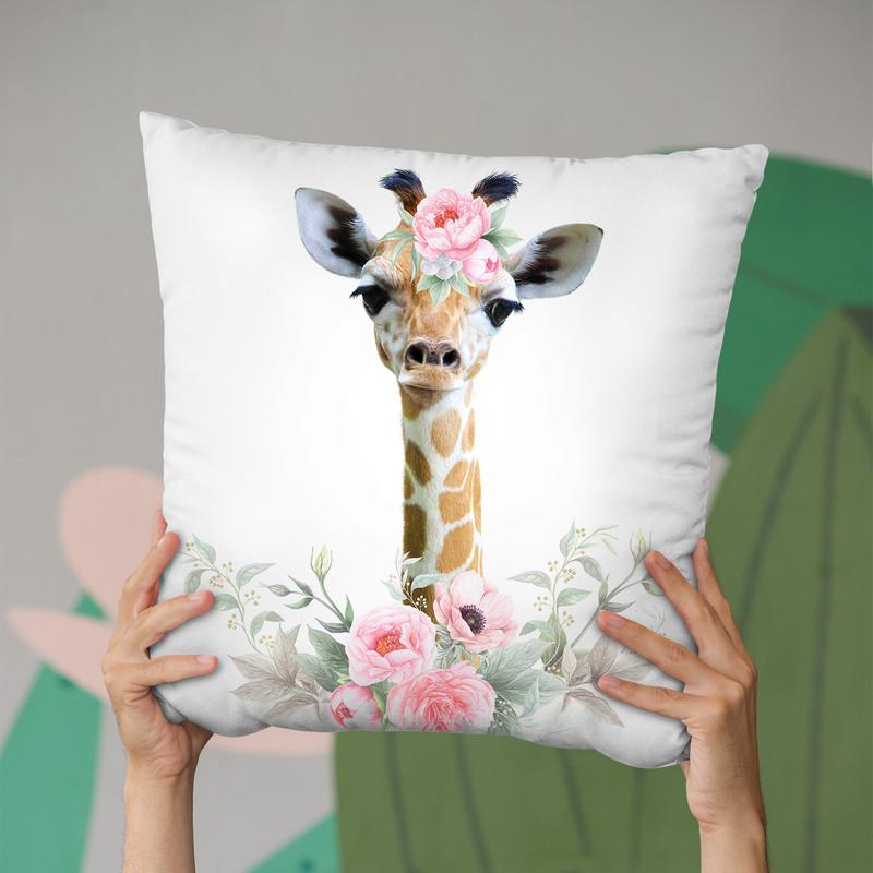 Flower Baby Giraffe Throw Pillow By Little Pitti