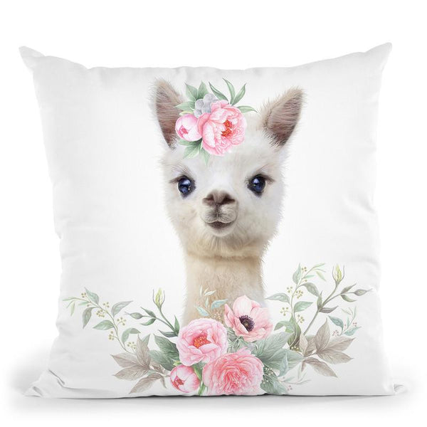 Flower Baby Llama Throw Pillow By Little Pitti