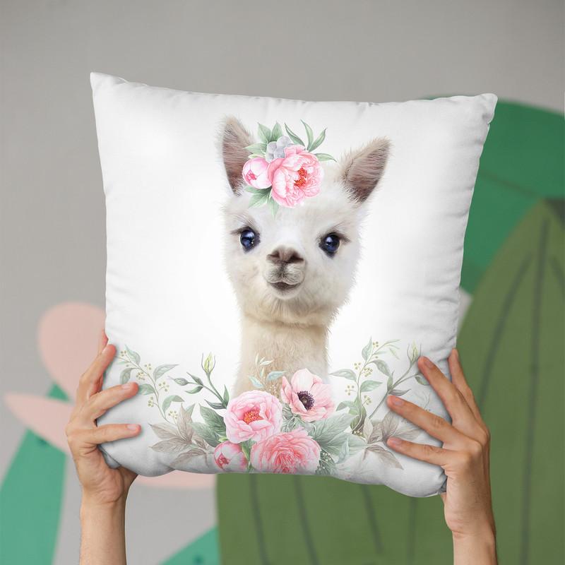 Flower Baby Llama Throw Pillow By Little Pitti