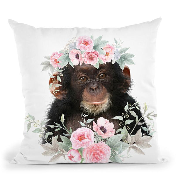 Flower Baby Monkey Throw Pillow By Little Pitti