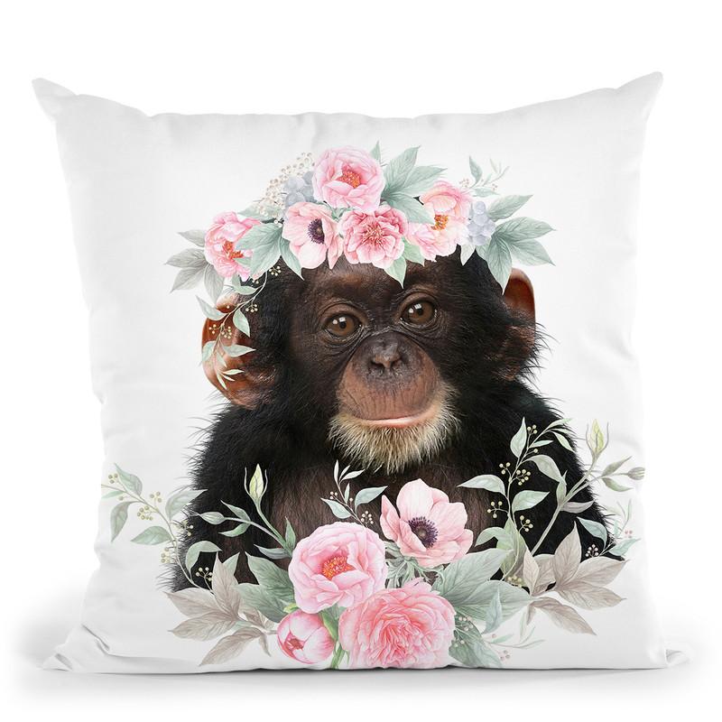 Flower Baby Monkey Throw Pillow By Little Pitti
