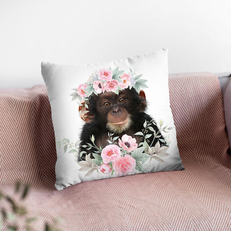 Flower Baby Monkey Throw Pillow By Little Pitti